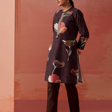 Sameen Chocolate Brown Printed Cotton Linen Kurti