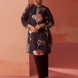 Sameen Chocolate Brown Printed Cotton Linen Kurti