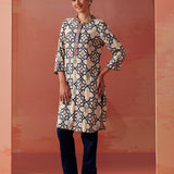 Tisha Teal Blue Printed Rayon Straight Mirror Work Kurta