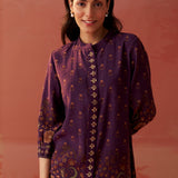 Zaina Purple Printed Cotton Modal Shirt for Women