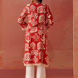 Ravleen Red Printed Long Rayon Kurta