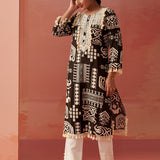 Ravleen Chocolate Brown Printed Long Rayon Kurta