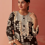 Ravleen Chocolate Brown Printed Long Rayon Kurta