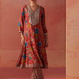 Shibra Brick Red Printed Rayon Kurta Set