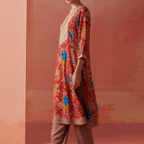 Shibra Brick Red Printed Rayon Kurta Set