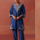 Faiza Berry Blue Embroidered Co-ord Set for Women