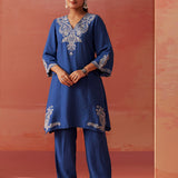 Faiza Berry Blue Embroidered Co-ord Set for Women