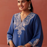 Faiza Berry Blue Embroidered Co-ord Set for Women