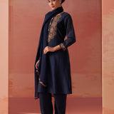 Shirin Navy Blue Chanderi Embroidered Kurta Set for Women