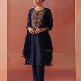 Shirin Navy Blue Chanderi Embroidered Kurta Set for Women