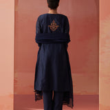 Shirin Navy Blue Chanderi Embroidered Kurta Set for Women