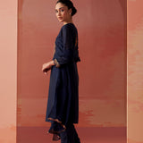 Shirin Navy Blue Chanderi Embroidered Kurta Set for Women