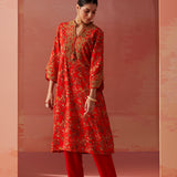 Nitara Bright Red Printed Rayon Co-ord Set