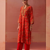 Nitara Bright Red Printed Rayon Co-ord Set