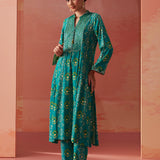 Sania Green Printed Rayon Kurta Set