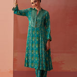 Sania Green Printed Rayon Kurta Set