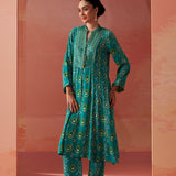 Sania Green Printed Rayon Kurta Set