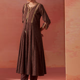 Shazia Coffee Brown Embroidered Cotton Kurta Set for Women