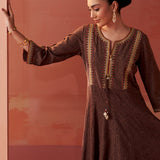 Shazia Coffee Brown Embroidered Cotton Kurta Set for Women