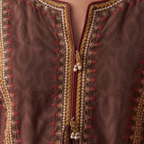 Shazia Coffee Brown Embroidered Cotton Kurta Set for Women