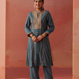 Simra Smokey Blue Embroidered Rayon Co-ord Set for Women