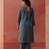 Simra Smokey Blue Embroidered Rayon Co-ord Set for Women