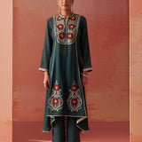 Karima Green Embroidered Viscose Kurta Set for Women