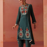 Karima Green Embroidered Viscose Kurta Set for Women