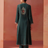 Karima Green Embroidered Viscose Kurta Set for Women