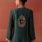 Karima Green Embroidered Viscose Kurta Set for Women