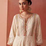 Shazia Cream Brown Embroidered Cotton Kurta Set for Women