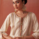 Shazia Cream Brown Embroidered Cotton Kurta Set for Women