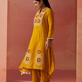 Karima Mustard Embroidered Viscose Kurta Set for Women