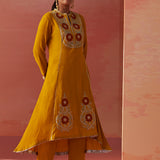 Karima Mustard Embroidered Viscose Kurta Set for Women