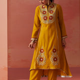 Karima Mustard Embroidered Viscose Kurta Set for Women