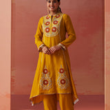 Karima Mustard Embroidered Viscose Kurta Set for Women