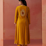 Karima Mustard Embroidered Viscose Kurta Set for Women