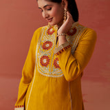 Karima Mustard Embroidered Viscose Kurta Set for Women