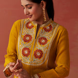 Karima Mustard Embroidered Viscose Kurta Set for Women