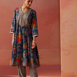 Shibra Blue Printed Rayon Kurta Set