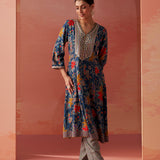 Shibra Blue Printed Rayon Kurta Set