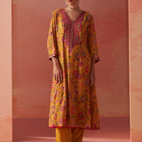 Alisha Mustard Printed Cotton Kurta Set