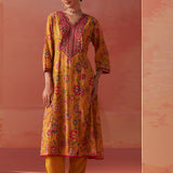 Alisha Mustard Printed Cotton Kurta Set