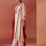 Noura Ivory Embroidered Cotton Linen Kurta Set for Women