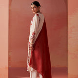 Noura Ivory Embroidered Cotton Linen Kurta Set for Women