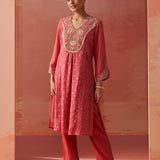 Imara Pink Embroidered Georgette Kurta Set for Women