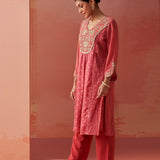 Imara Pink Embroidered Georgette Kurta Set for Women