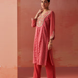 Imara Pink Embroidered Georgette Kurta Set for Women