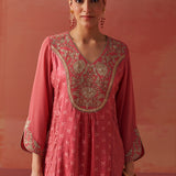 Imara Pink Embroidered Georgette Kurta Set for Women