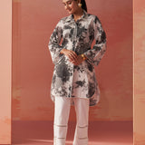 Zareena Grey Printed Schiffli Cotton Shirt